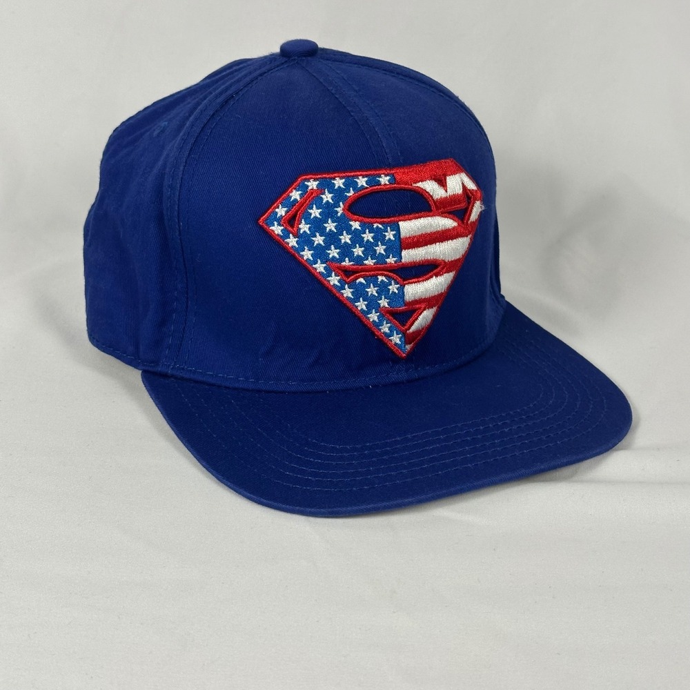 DC Comics Superman Snapback Hat OSFA Blue American Flag Shield Logo Cap
